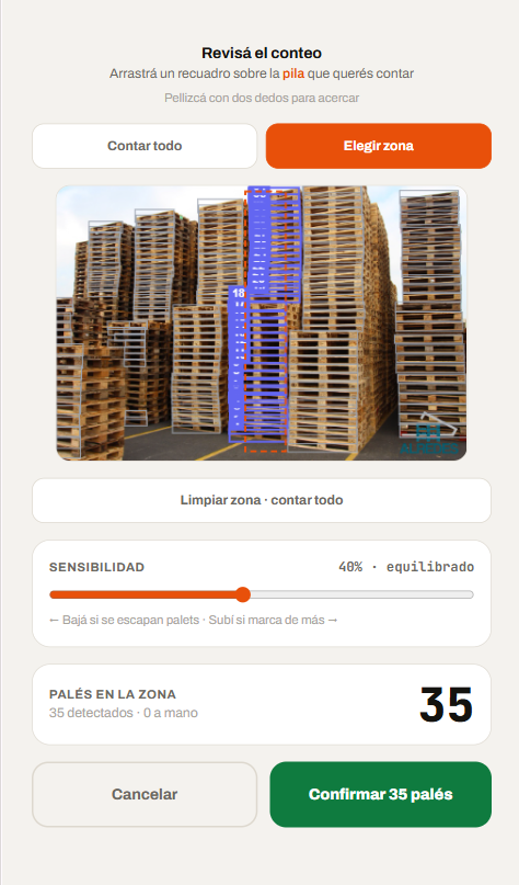 Recuento de palés con IA en palet.pro