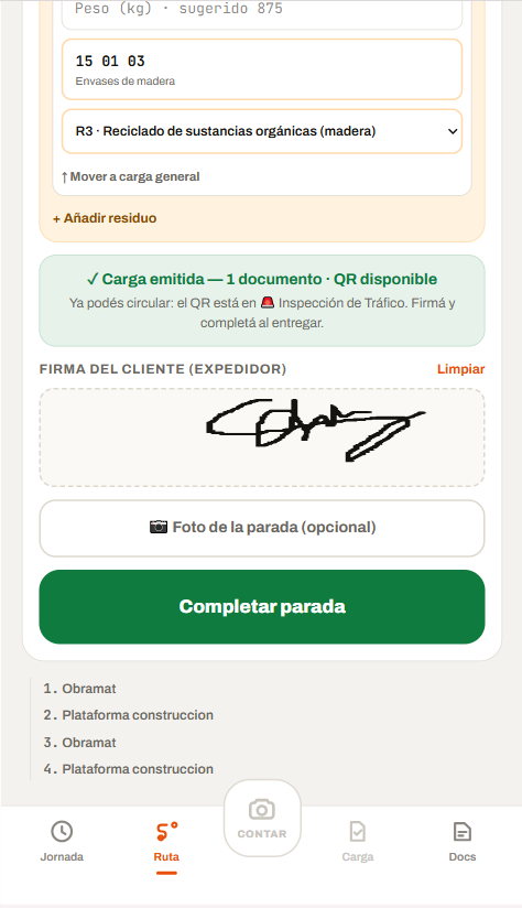 Firma del eCMR en el muelle en palet.pro